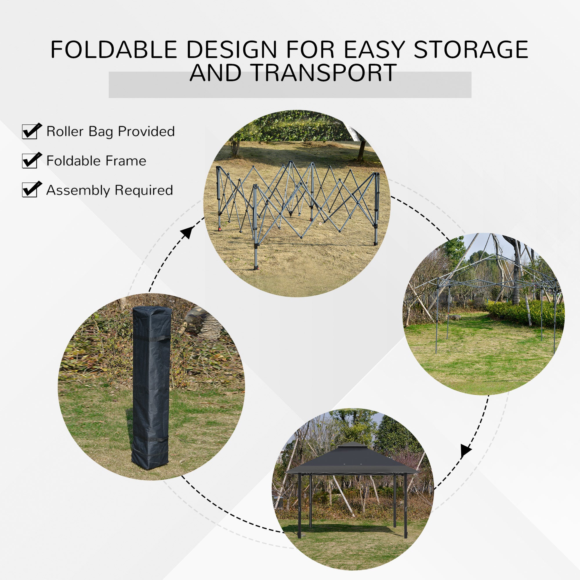 Outsunny 4 x 4m Pop-up Gazebo Double Roof Canopy Tent with UV Proof, Roller Bag & 3-Level Height Adjustable Outdoor Party, Steel Frame, Grey