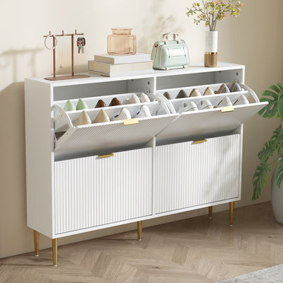 HOMCOM Narrow Shoe Cabinet with 4 Flip Drawers - White 