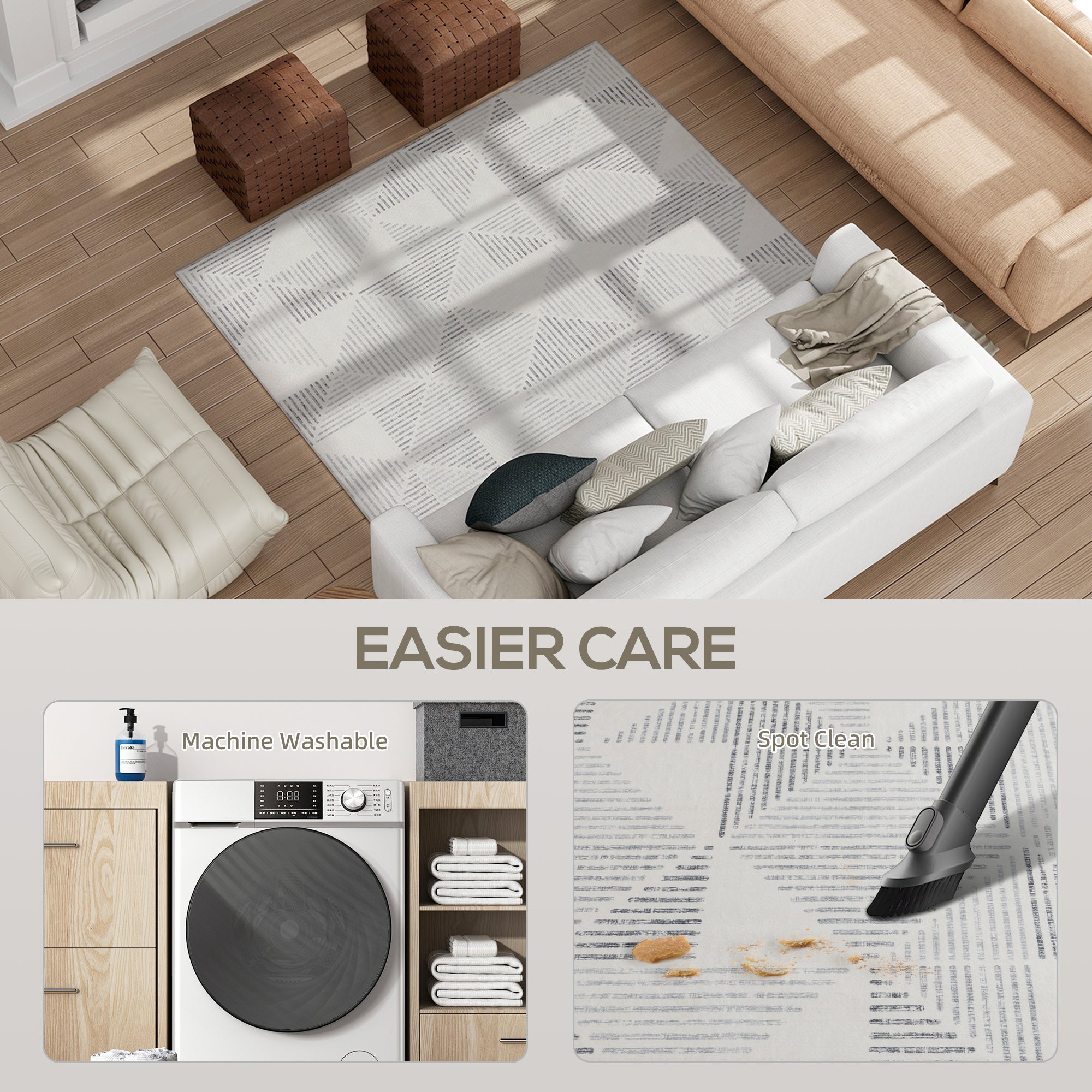 HOMCOM Modern Area Rug, Geometric Pattern Non-Slip Washable Rug, Soft Floor Carpet for Living Room, Bedroom, Dining Room, Home Office, 170 x 120 cm, Grey