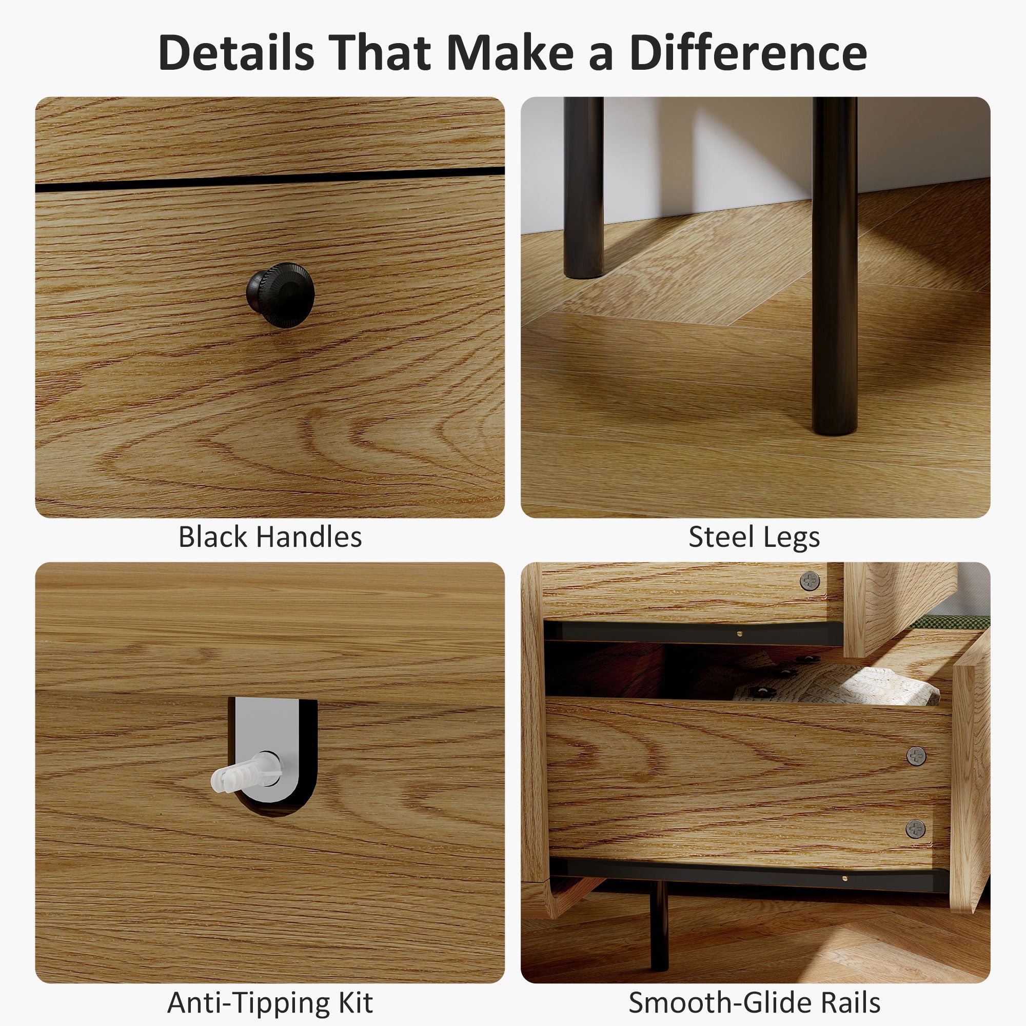 HOMCOM Modern Chest of Drawers with 4 Drawers - Oak 