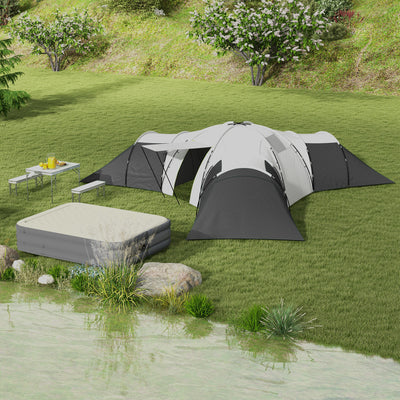 Outsunny 6-9 Man Tent with Bedrooms and Living Room, Accessories Included, Dark Grey 
