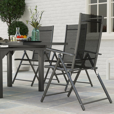 Outsunny 7 Piece Outdoor Dining Set with Extendable Table and 6 Folding Chairs for Patio, Balcony, Deck, Grey 