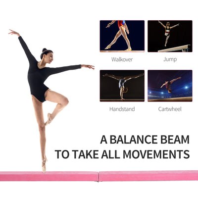 HOMCOM 2.4M 8FT Gymnastics Folding Balance Beam Home Gym Training Exercise Sports - Pink 