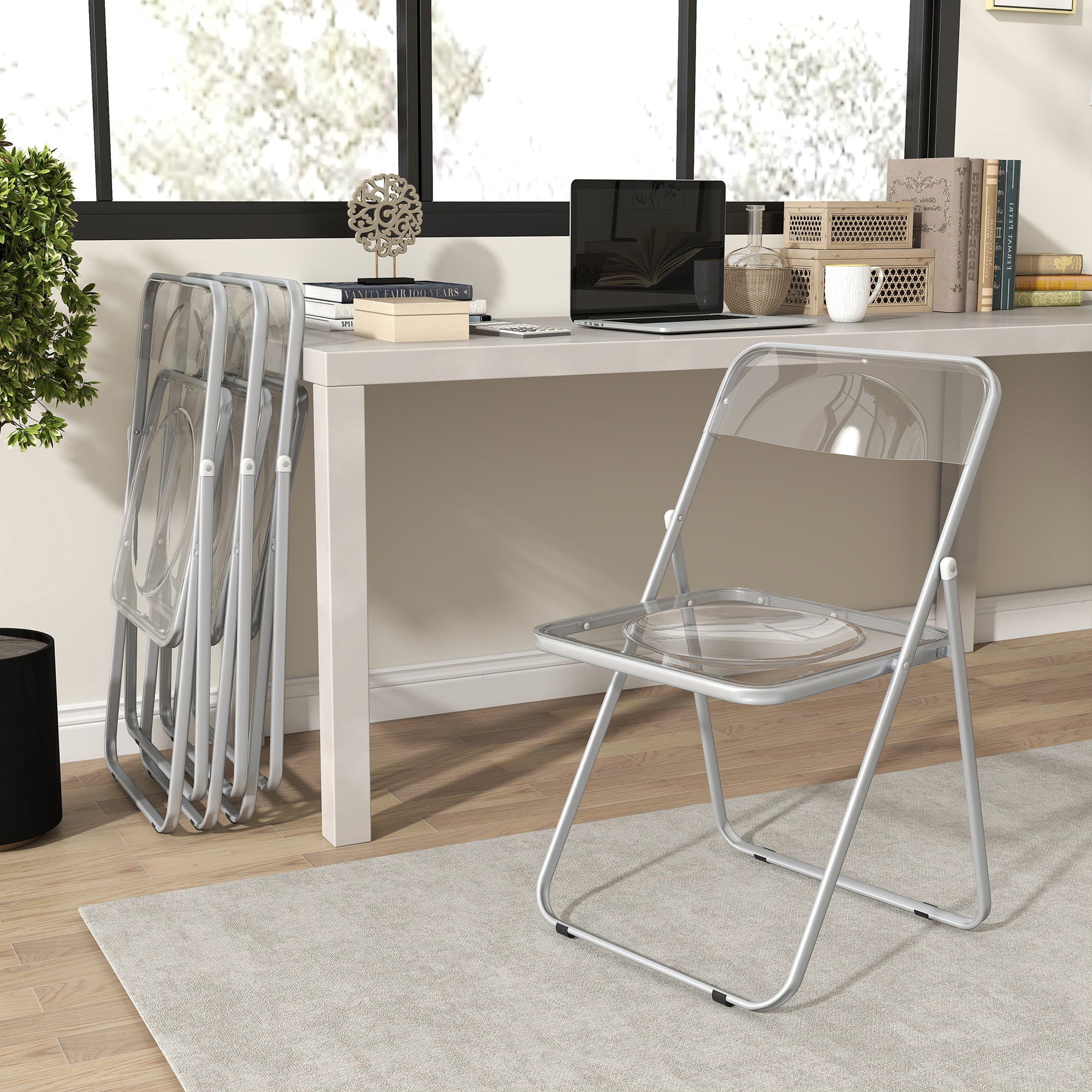 HOMCOM Foldable Chairs, Folding Chairs with Transparent Seat and Backrest, Heavy Duty Steel Frame, 47W x 48D x 75H cm, Clear 