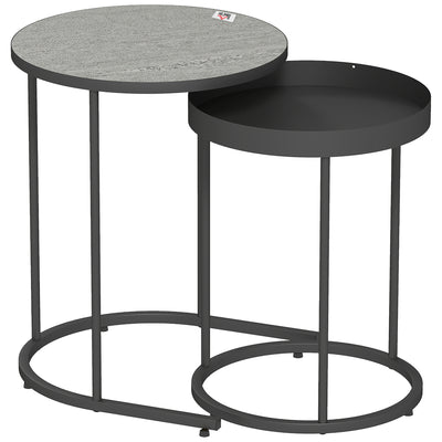 HOMCOM Set of Two Industrial Nesting Tables - Grey 