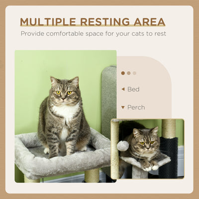 PawHut 48cm Cat Tree with Scratching Posts, Bed, Perch, Self Groomer, Toy - Grey 