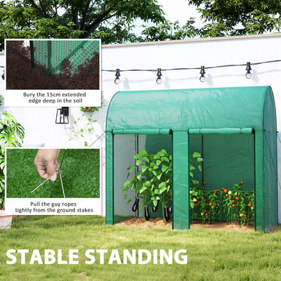 Outsunny 200 x 100cm Walk-In Greenhouse, with Zipped Doors - Green 