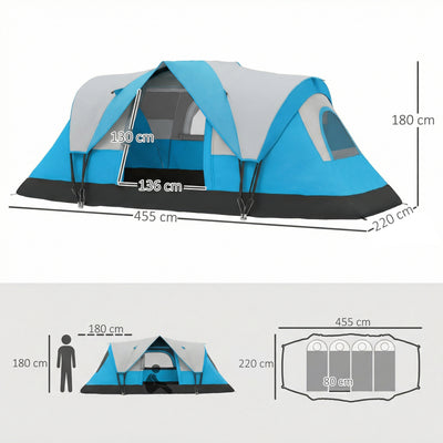 Outsunny 5-6 Man Camping Tent, Tunnel Tent, Water Resistant Hiking Shelter with Groundsheet and Carry Bag, Light Blue 