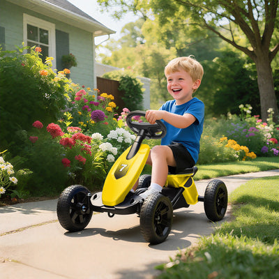 AIYAPLAY Pedal Go Kart for Kids 2-5 Years, with Silent EVA Wheels, Metal Frame, Yellow 