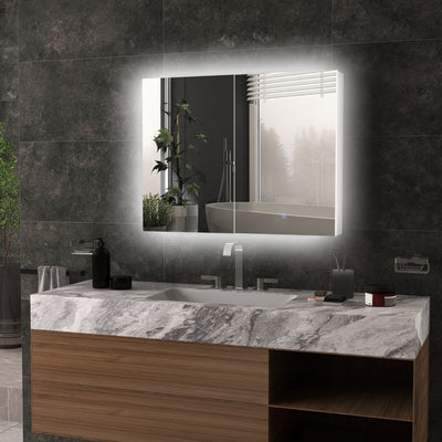 kleankin Bathroom Mirror Cabinet with Light, Bathroom Storage Cupboard with Adjustable Shelf, USB Powered, 90x15x70cm, White 