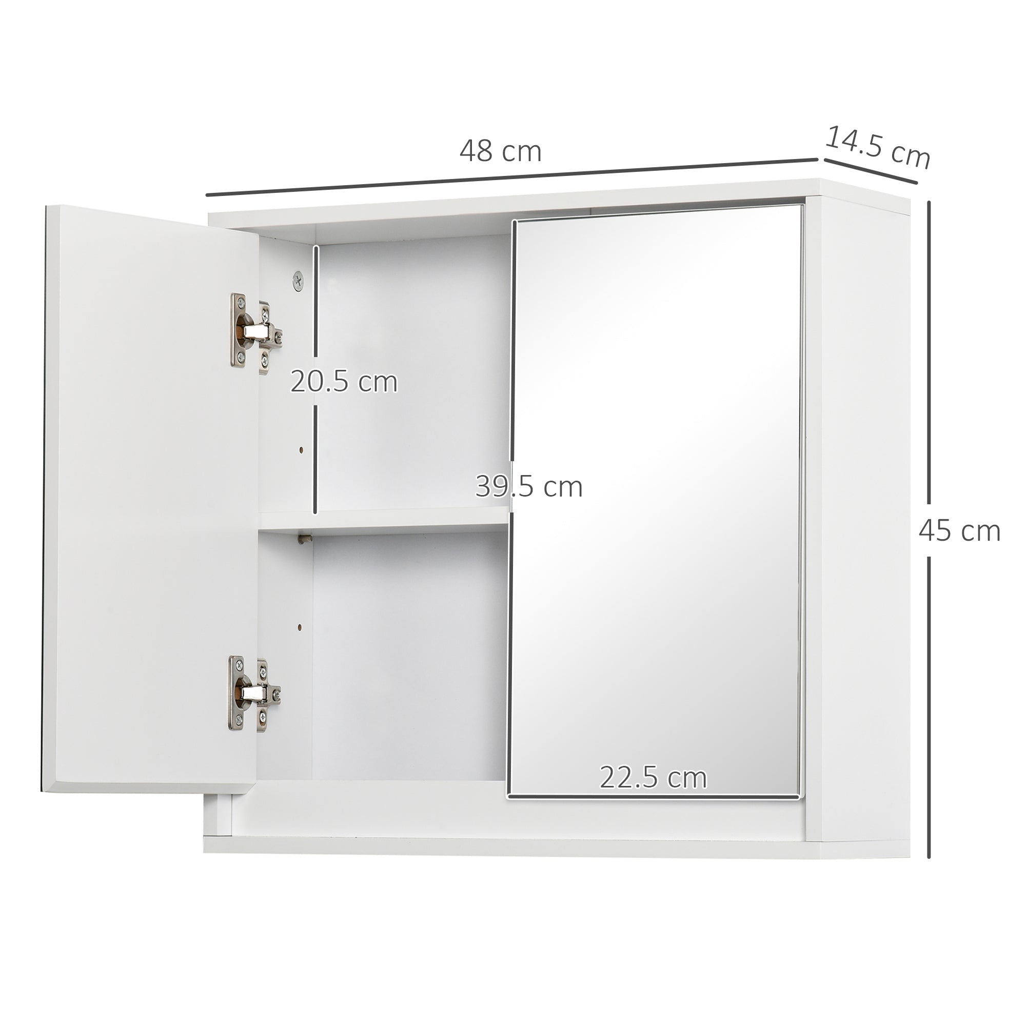 HOMCOM Bathroom Mirror Cabinet Wall Mounted Storage Shelf Bathroom Cupboard Double Door, White 