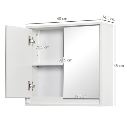 HOMCOM Bathroom Mirror Cabinet Wall Mounted Storage Shelf Bathroom Cupboard Double Door, White 