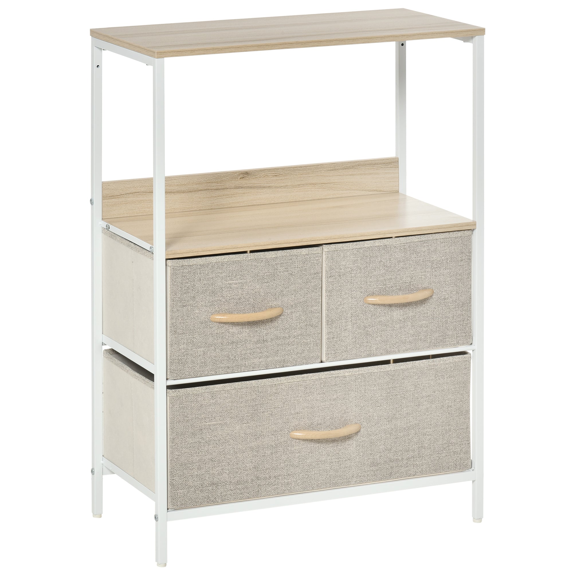 HOMCOM 3 Drawer Storage Chest Unit Home Cabinet w/ Shelves Home Living Room Bedroom Entryway Living Furniture, Light Grey 