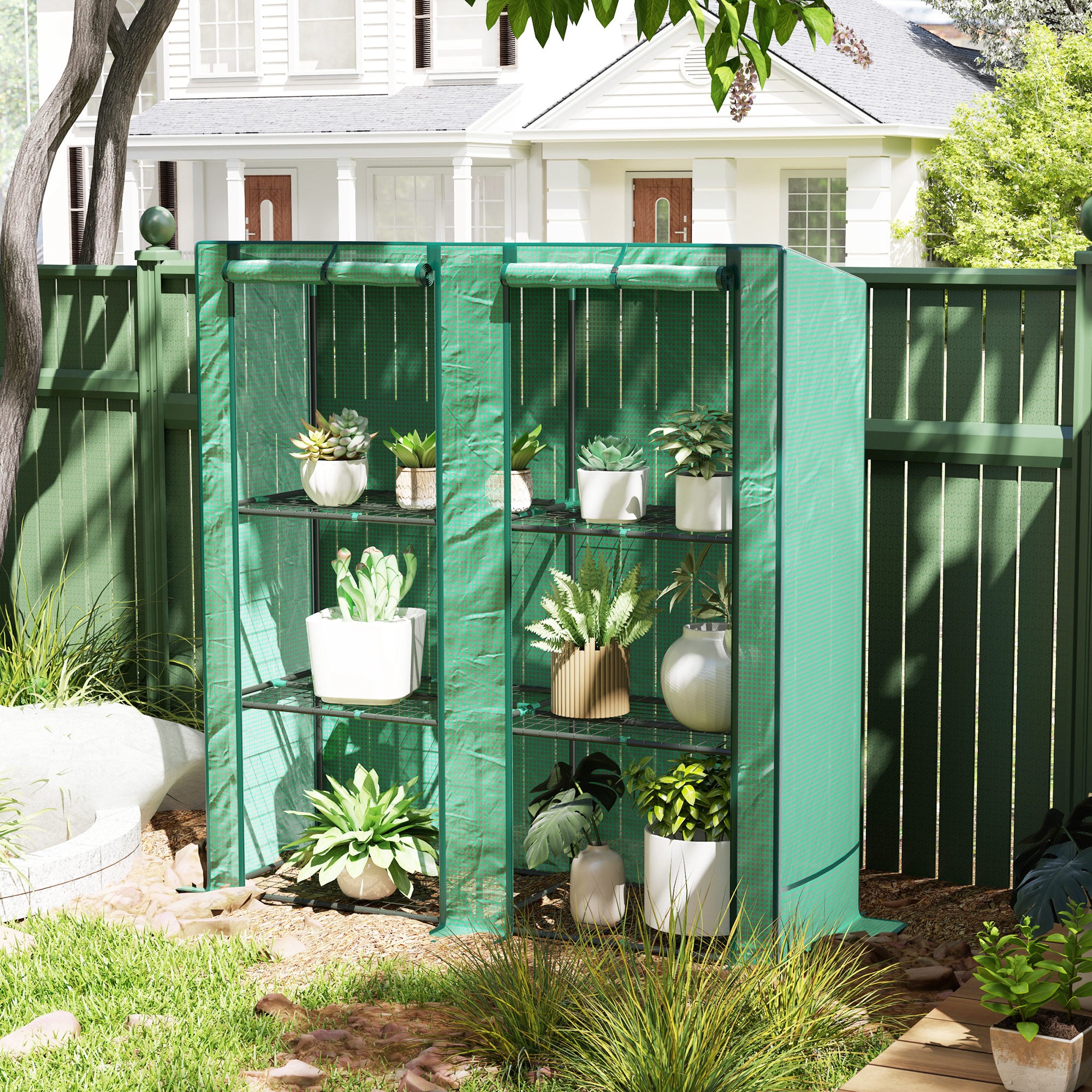 Outsunny Three-Tier Mini Greenhouse - Green 