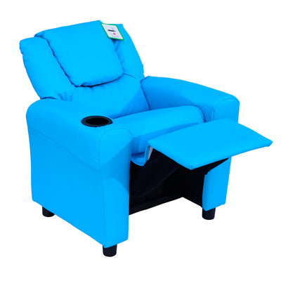 HOMCOM Kids Recliner Chair, PU Leather with Adjustable Backrest, Footrest, Padded Headrest, Blue 