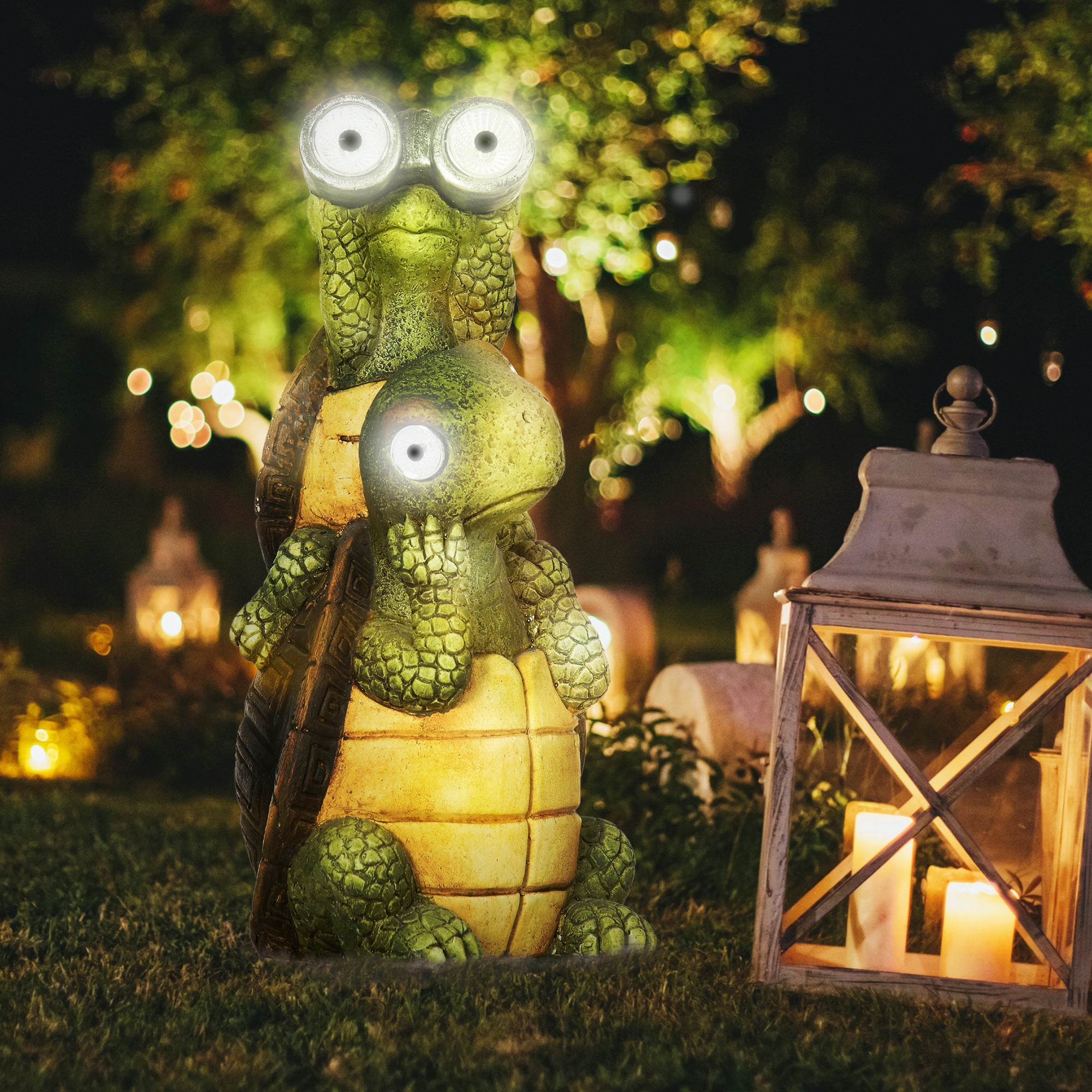 Outsunny Vivid 2 Tortoises Garden\'c2\'a0Statue with Solar LED Light, Outdoor Ornament Art Sculpture Home Decoration for Porch, Deck, Grass 