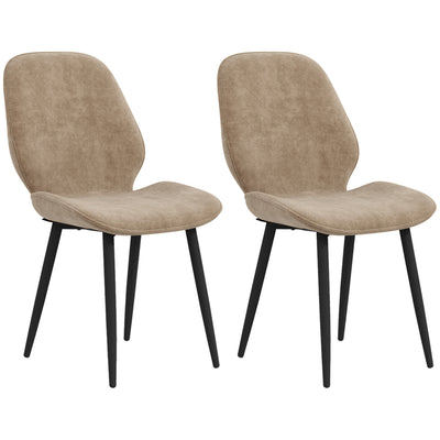 HOMCOM Velvet Dining Chairs, Set of 2 Dining Room Chairs with Metal Legs for Living Room, Dining Room, Light Brown 