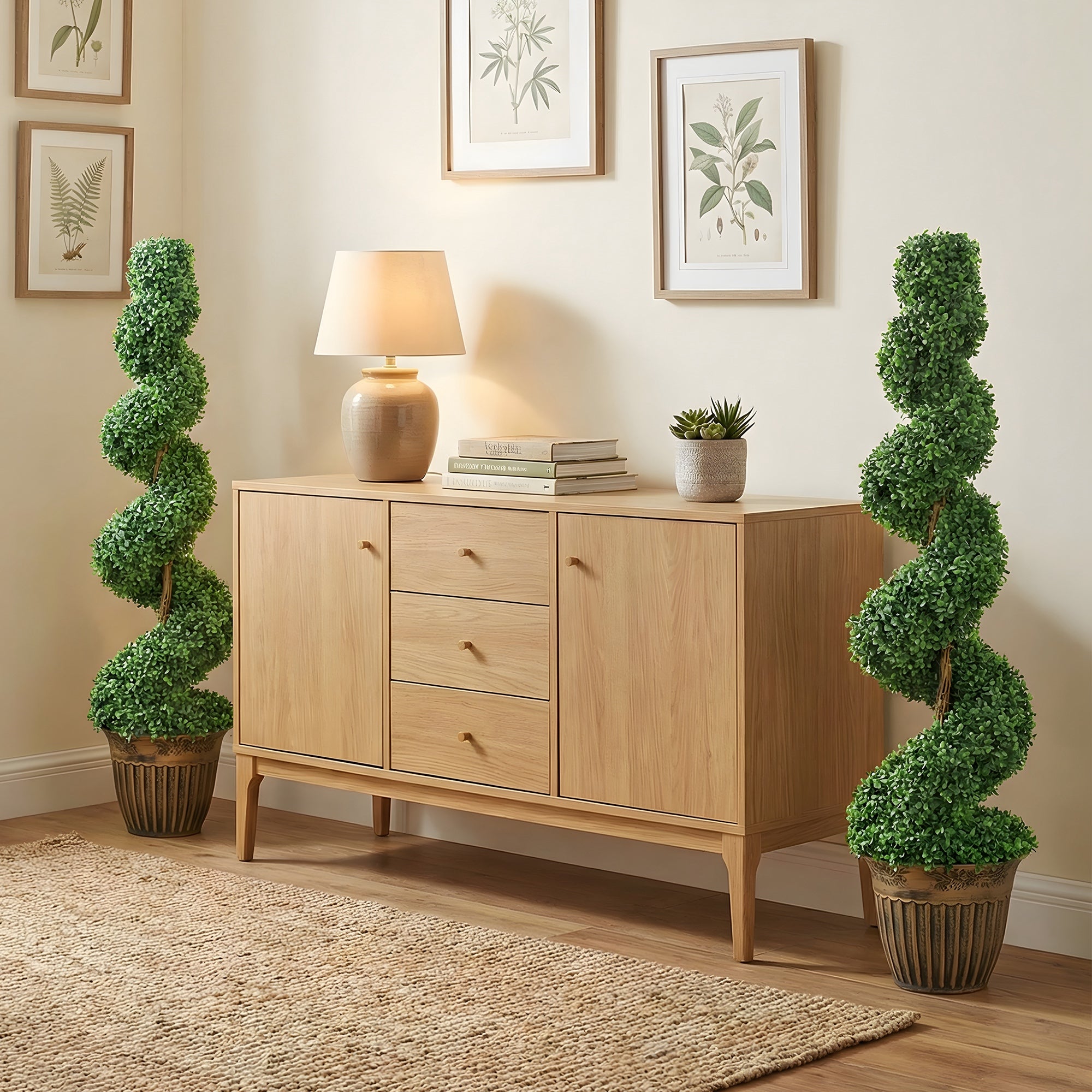 HOMCOM Set of 2 Artificial Plants, Topiary Spiral Boxwood Trees with Pot, for Home Indoor Outdoor Decor, 120cm 