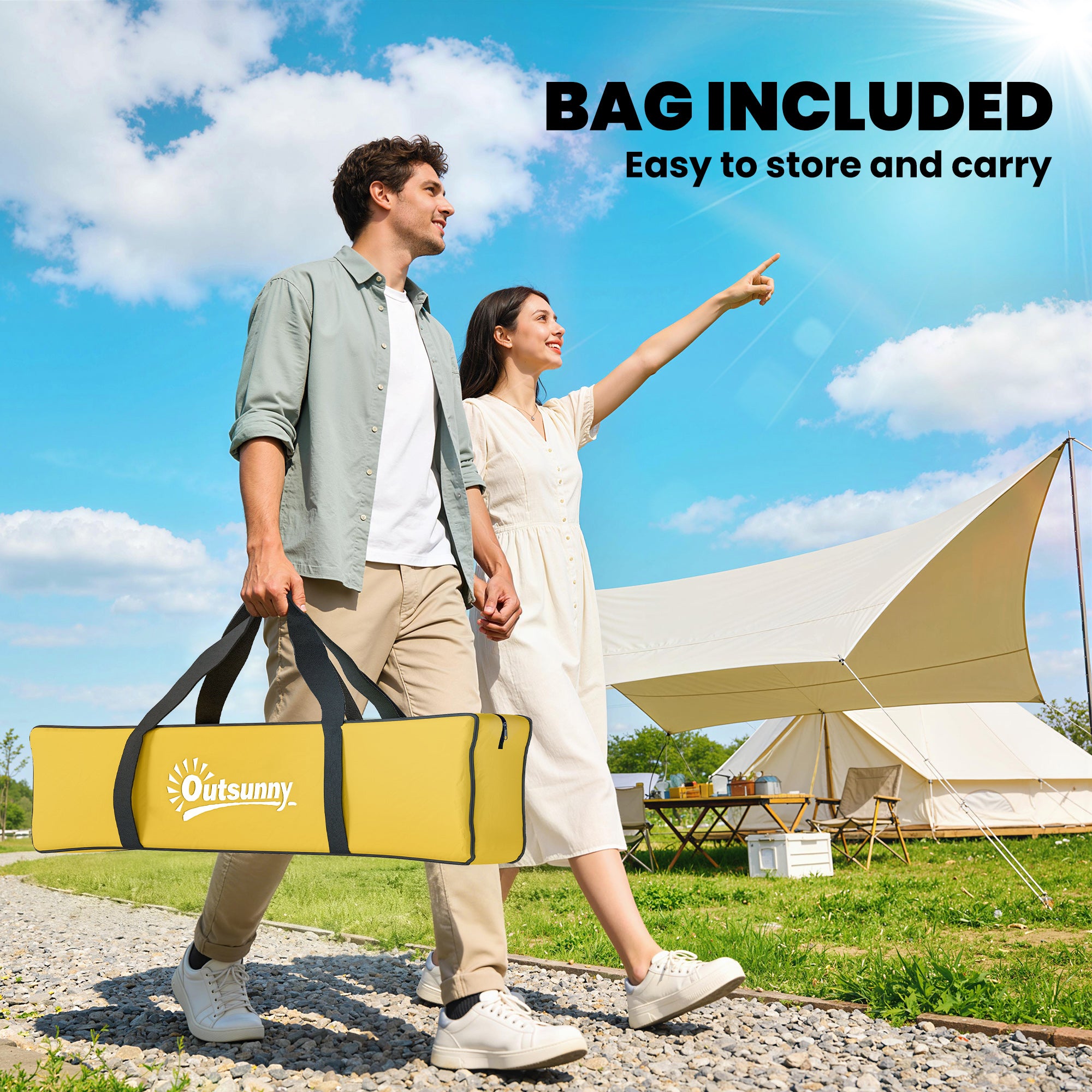 Outsunny 2 Person Camping Tent, Dome Tent with Zipped Doors, Storage Pocket, Portable Handy Bag, Yellow 