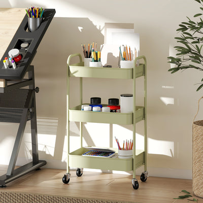 HOMCOM Three-Tier Steel Storage Trolley - Green 