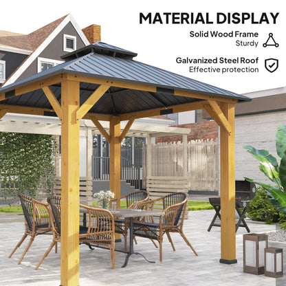 Outsunny 3x(3)M Outdoor Hardtop Gazebo Canopy with 2-Tier Roof and Solid Wood Frame, Outdoor Patio Shelter for Patio, Garden, Grey 