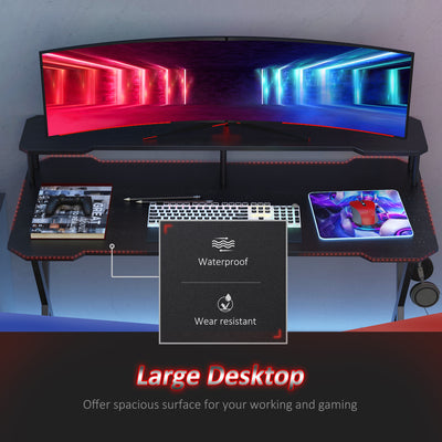 HOMCOM Gaming Desk Writing Racing Computer Table Workstation with Headphone Hook Curved Front Adjustable Feet for Home Office Use 140 x 60cm 