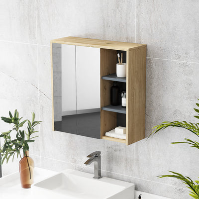 HOMCOM Five-Shelf Mirrored Bathroom Cabinet - Wood-Effect 