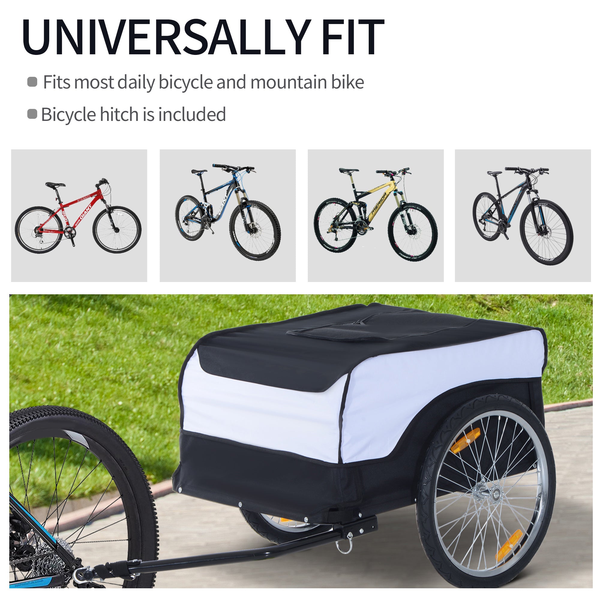 HOMCOM Bike Trailer Cargo in Steel Frame Extra Bicycle Storage Carrier with Removable Cover and Hitch (White and Black) 
