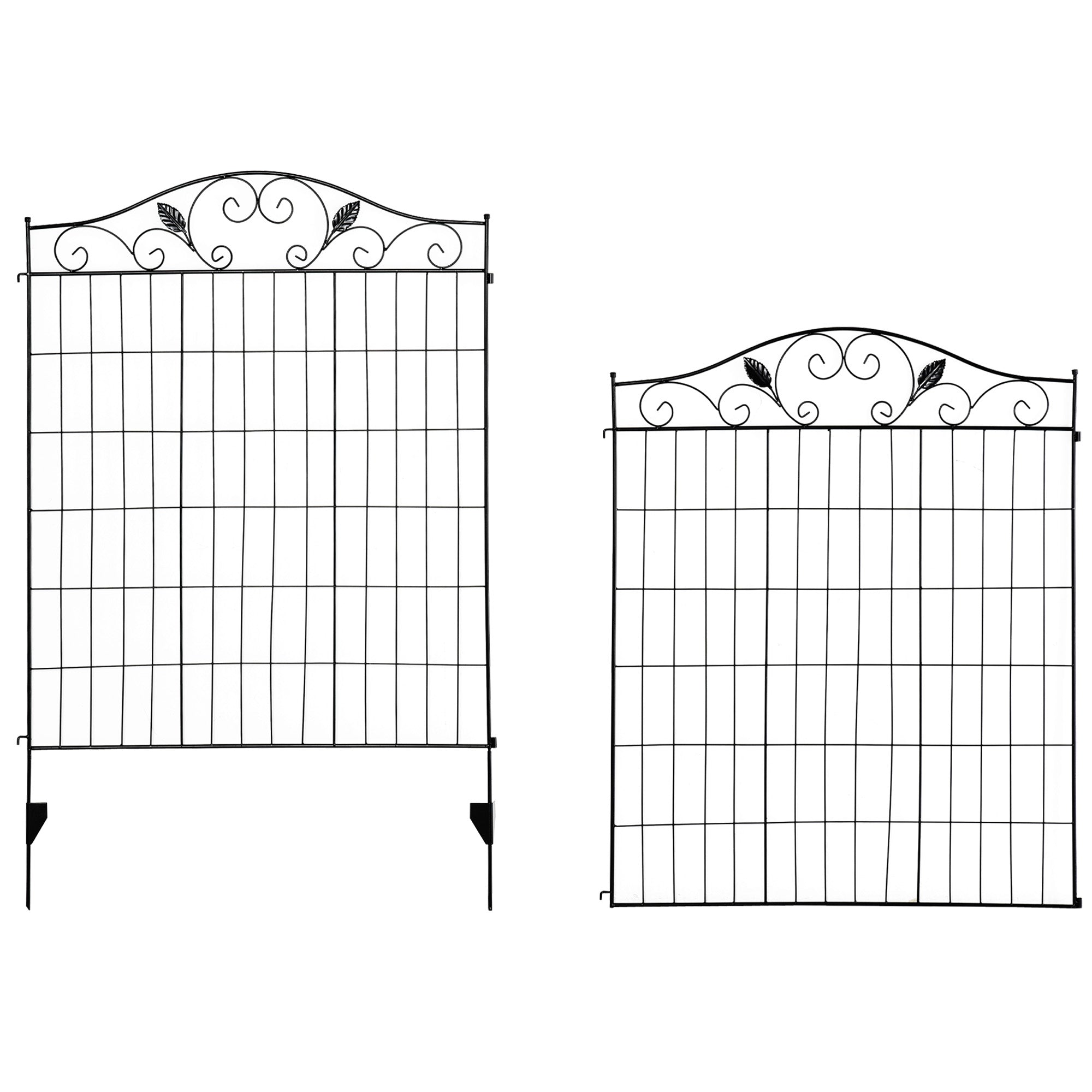 Outsunny Set of 2 Decorative Garden Fence, 8 Panels Metal Picket Fence, Versatile Shapes for Patio Lawn, 365cm x 112cm, Black