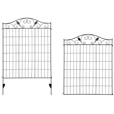 Outsunny Set of 2 Decorative Garden Fence, 8 Panels Metal Picket Fence, Versatile Shapes for Patio Lawn, 365cm x 112cm, Black 