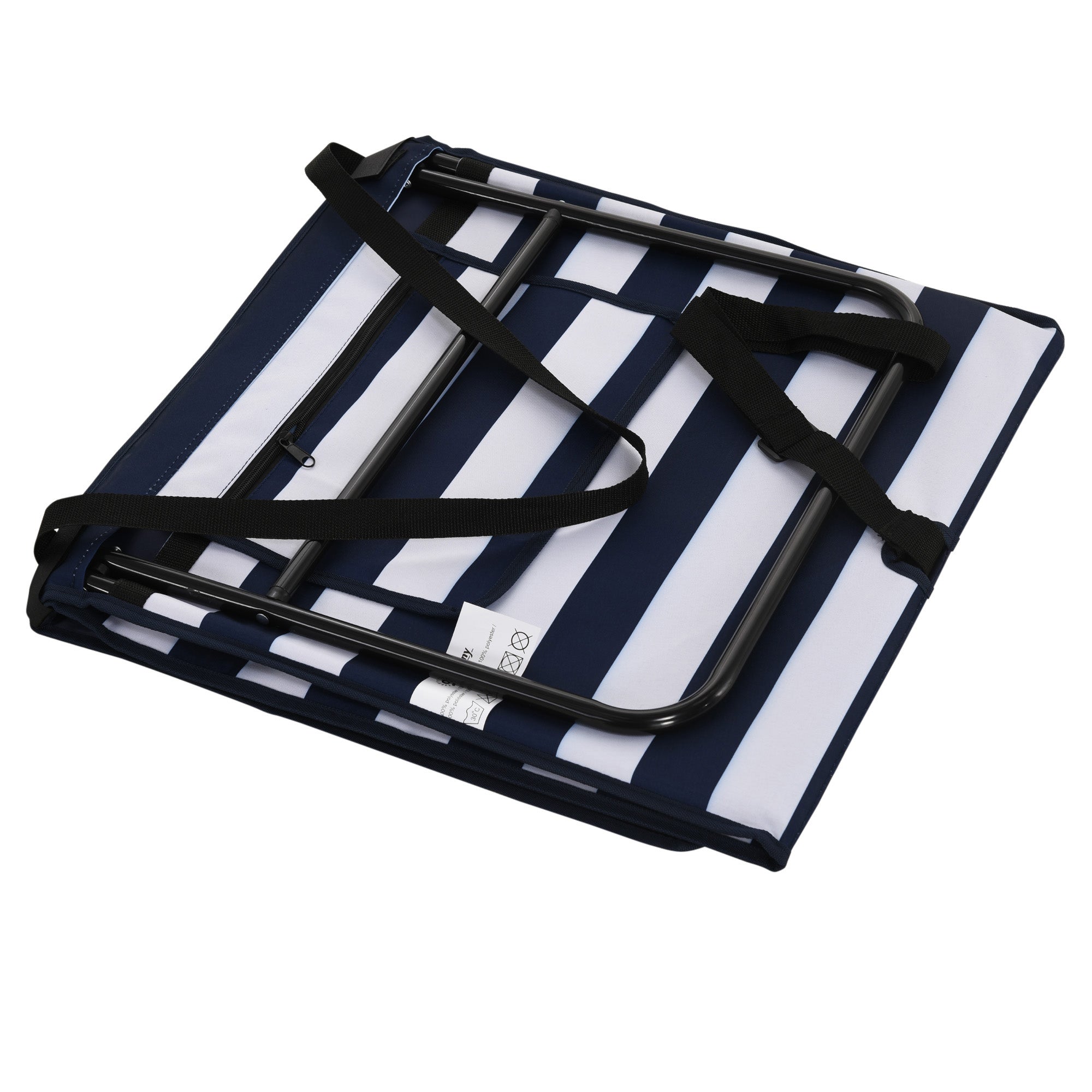 Outsunny Set of 2 Foldable Garden Beach Chair Mat, Outdoor Sun Lounger Seats with Adjustable Back, Magazine Pocket, Carry Bag 