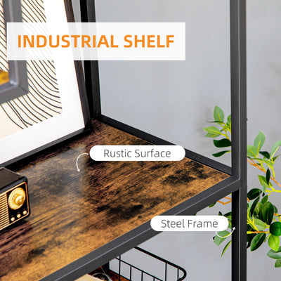 HOMCOM Industrial Bookcase Shelf, 6 Tier Metal Shelving, Storage Shelves for Living Room, Home Office, Bedroom, Rustic Brown 