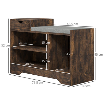 HOMCOM Multi-Compartment Shoe Bench, with Seat - Rustic Brown 