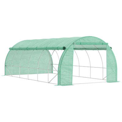 Outsunny Polytunnel Greenhouse Walk-in Grow House Tent with Roll-up Sidewalls, Zipped Door and 12 Windows, 6x3x2m Green 