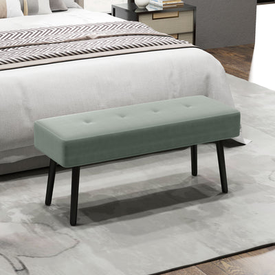 HOMCOM End of Bed Bench, Corduroy Bedroom Bench with Thick Padding and Steel Legs, Tufted Window Seat for Entryway, Living Room, Green 