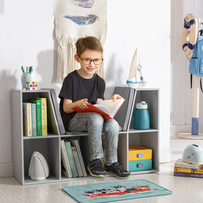 HOMCOM Kids Bookcase Shelf Storage Cabinet Unit, Living Room Sideboard w/ Six Compartments for Toys, Books - Grey 