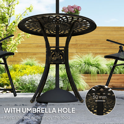 Outsunny 78 cm Round Garden Dining Table with Parasol Hole Antique Cast Aluminium Outdoor Table Only, Bronze Tone 