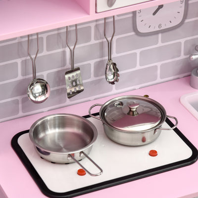 HOMCOM Kids Kitchen Playset, with Lights, Sounds, Microwave, Sink and Storage - Pink 