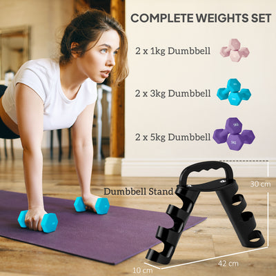 SPORTNOW Dumbbells Set with Storage Rack, 2 x 1kg, 2 x 3kg, 2 x 5kg, Pink 