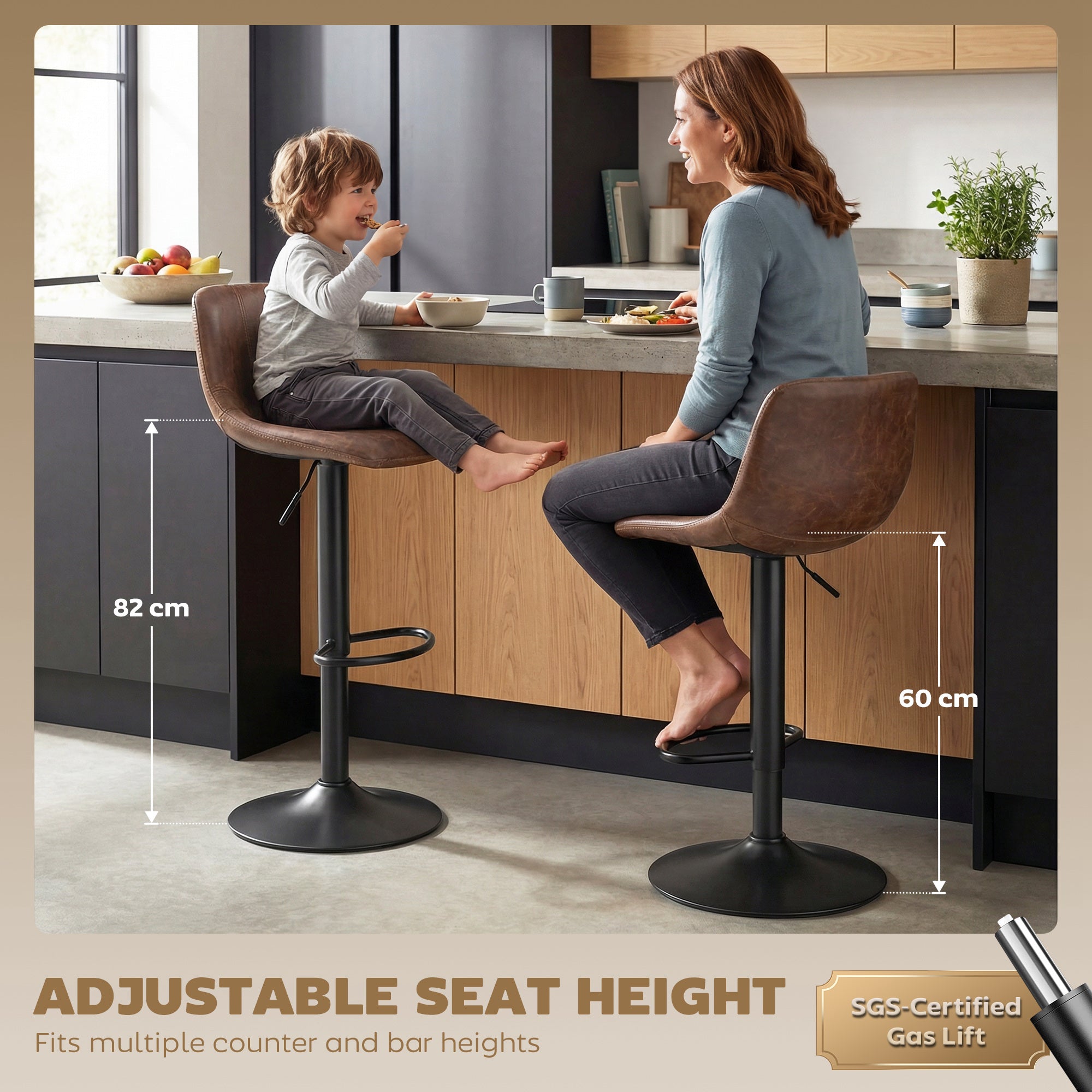HOMCOM Bar Stools Set of 2, Modern Swivel Barstools with Footrest for Kitchen Island and Dining Room, Brown 