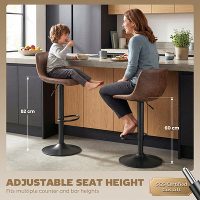 HOMCOM Bar Stools Set of 2, Modern Swivel Barstools with Footrest for Kitchen Island and Dining Room, Brown 