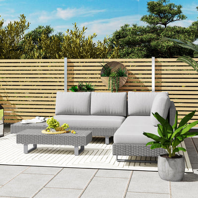 Outsunny 5-Seater Rattan Wicker Sofa Set Furniture Patio Tea Table Set with Cushions, Light Grey 