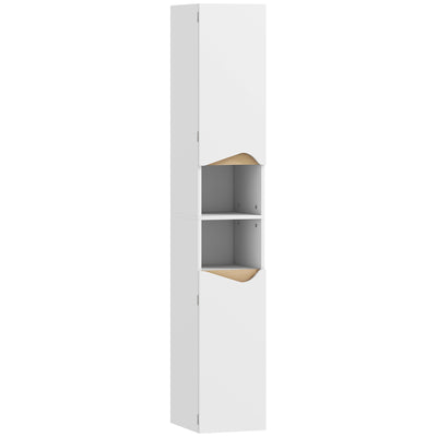 HOMCOM Tall Slim Bathroom Cabinet with 2 Doors, 2 Shelves - White 
