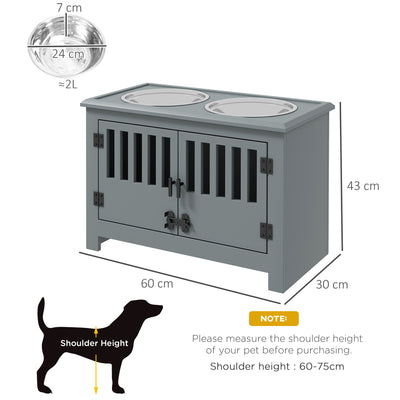 PawHut Raised Dog Bowls, Pet Feeding Station, with Storage, Food and Water Bowls, for Large Dogs - Grey 