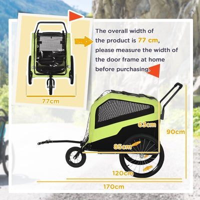 PawHut Dog Bike Trailer, 2 in 1 Dog Stroller for Large Dogs with Hitch, Quick-release 20" Wheels, Pet Bicycle Cart Trolley Carrier for Travel, Green 