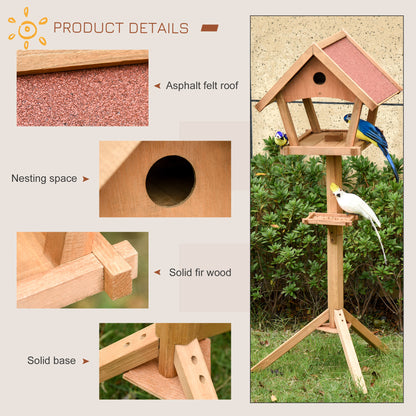 PawHut Wooden Bird Table Freestanding Feeding  Station for Garden Outside ,139H cm, Natural 