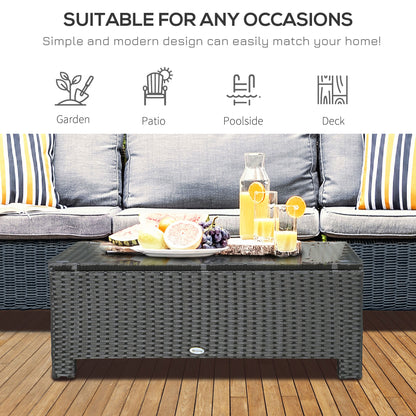 Outsunny PE Rattan Coffee Table, Rectangular Outdoor Coffee Table with Tempered Glass Top, 70 KG Capacity for Garden, Balcony, Terrace, Patio, Black 