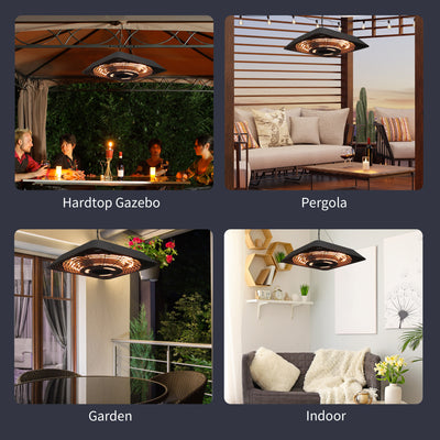 Outsunny 2000W Electric Hanging Patio Heater Ceiling Mounted Halogen Heating Indoor Outdoor with Remote Control Aluminium 