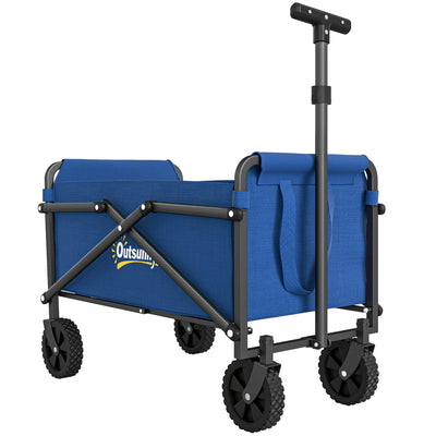 Outsunny 41L Festival Trolley on Wheels, Small Garden Folding Trolley Cart, 60kg Heavy Duty Collapsible Folding Wagon with Adjustable Handle and Carrying Bag for Beach, Camping, Festival, Blue 
