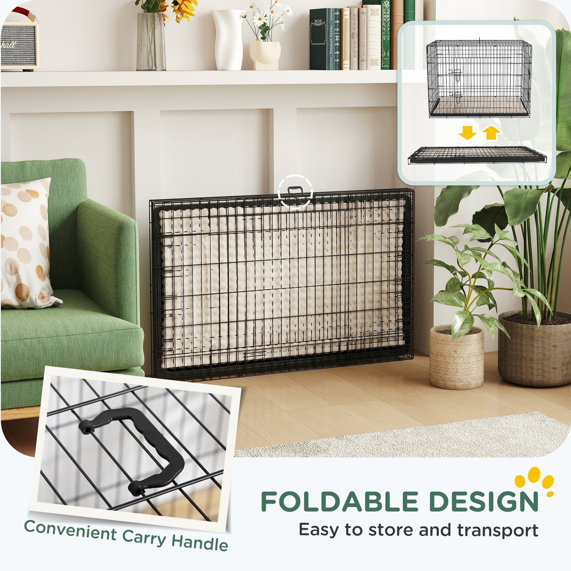 PawHut Foldable Dog Crate with 2 Doors with Tray, Soft Cushion, for Extra and Large Dogs, 105 x 70 x 75, Black 